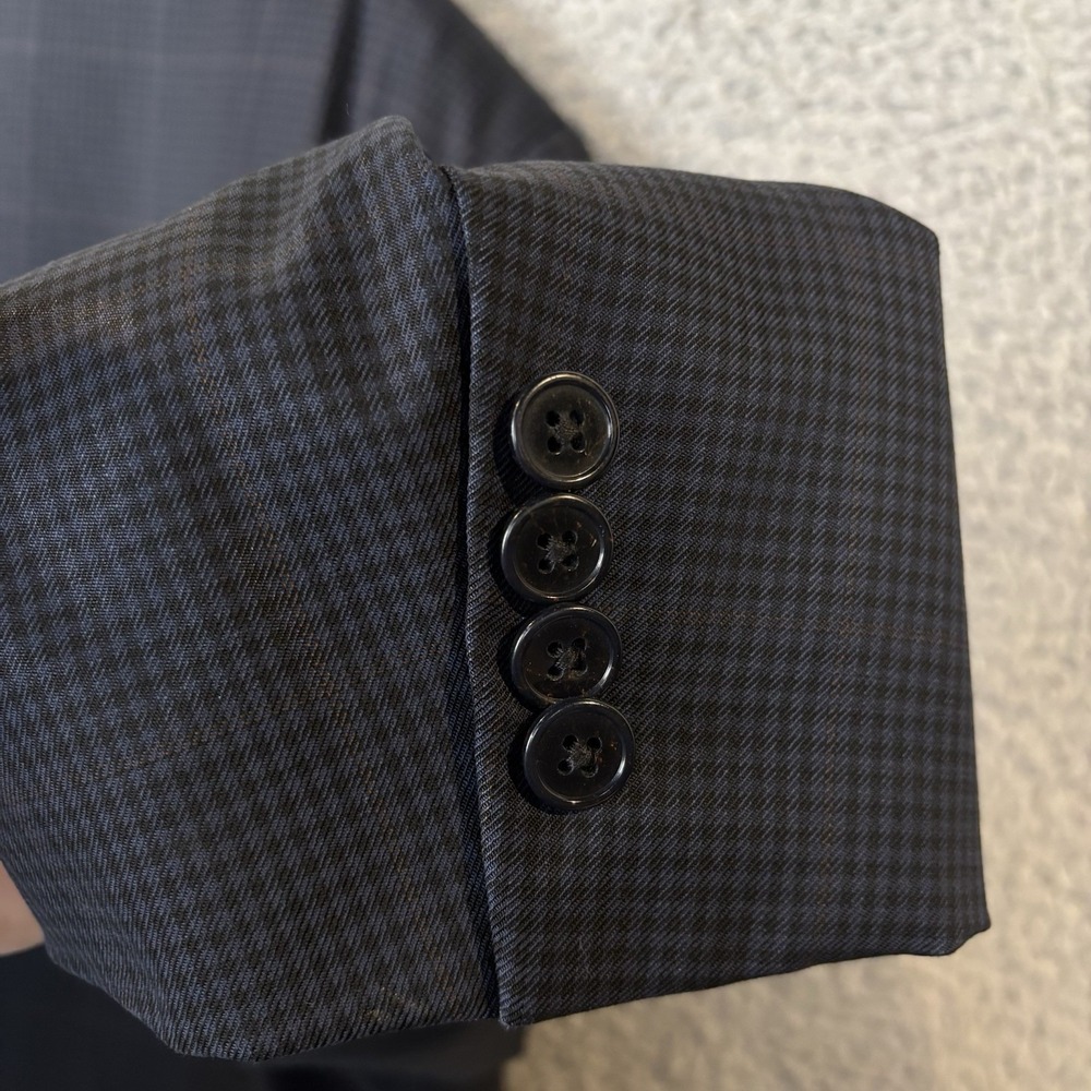 Joseph Abboud 48L Windowpane Check Blazer Men Navy Wool 3 Button Jacket - Picture 12 of 13